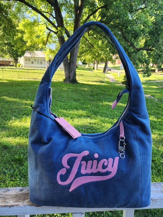 Juicy Couture Handbags - Juicy Couture Blue Jean Denim Shoulder Bag with Pink Logo NWT